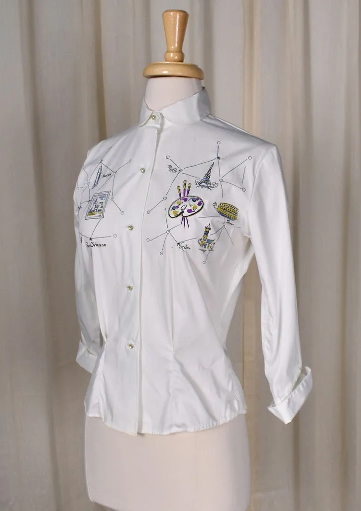 1950s Famous Art Cities Novelty Blouse