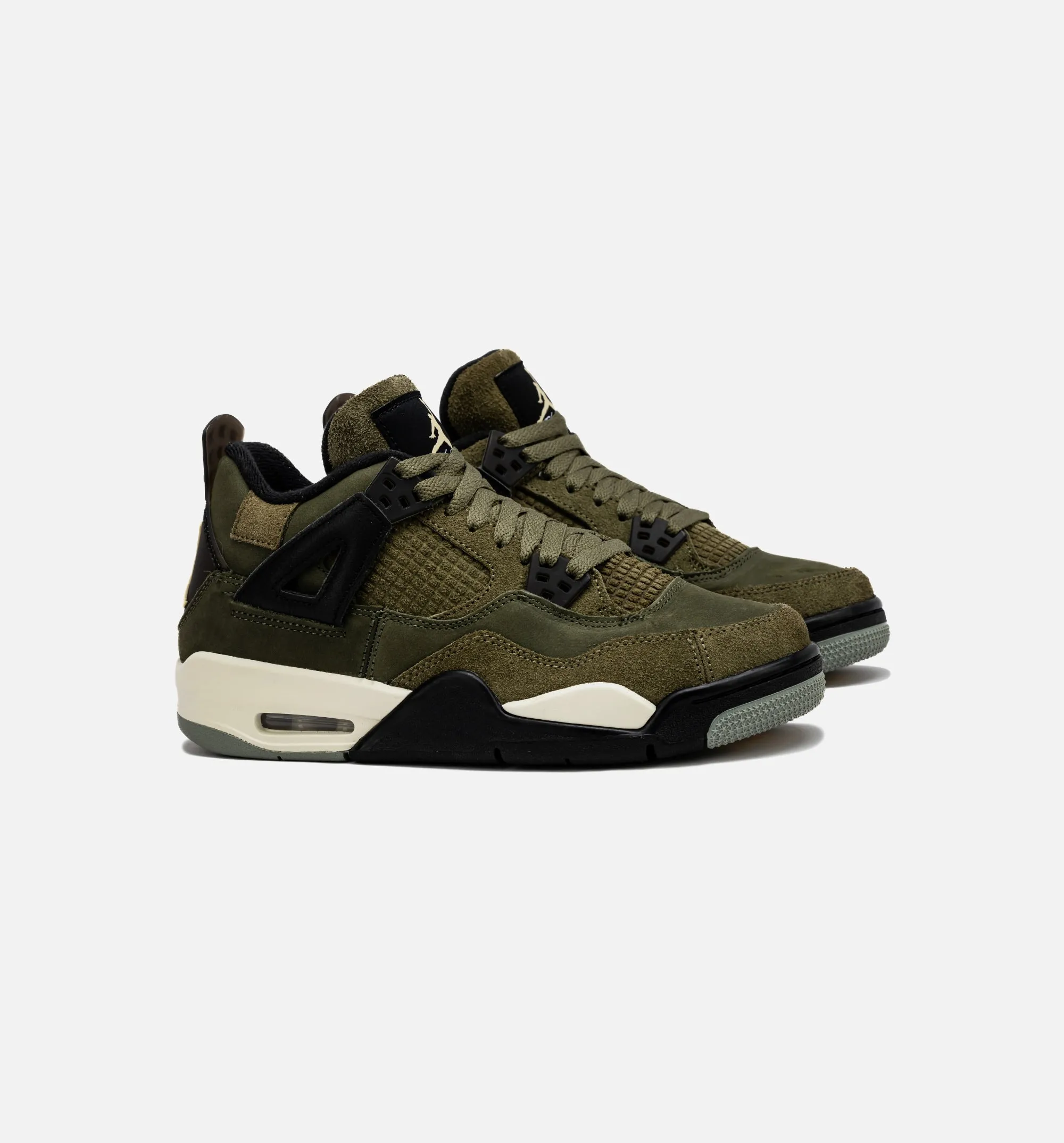 Air Jordan 4 Retro Craft Olive Grade School Lifestyle Shoe - Medium Olive/Black