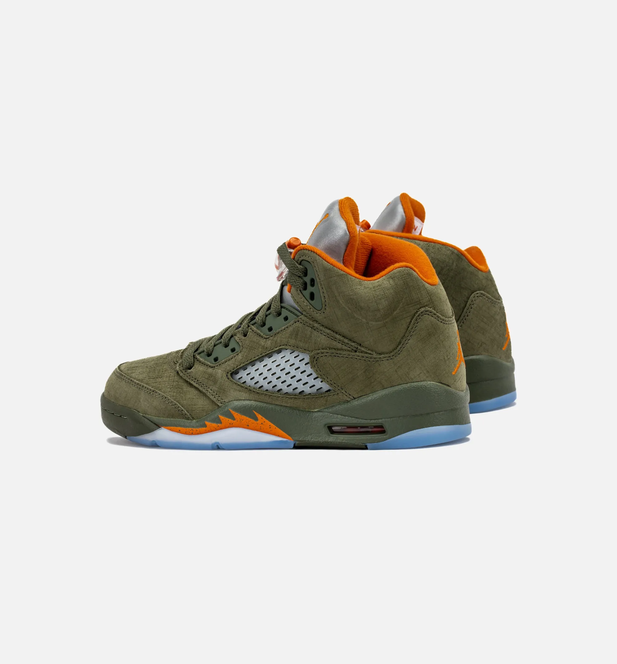 Air Jordan 5 Retro Grade School Lifestyle Shoe - Army Olive/Solar Orange