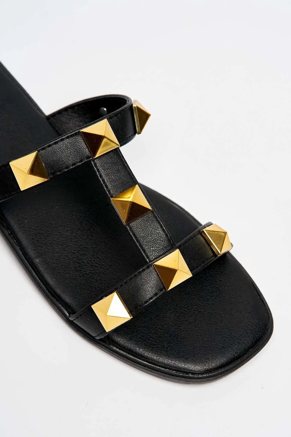 Athena Studded 2 Strap Sliders in Black