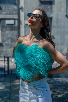 ATTICO - Bustier feather turquoise size 36 IT