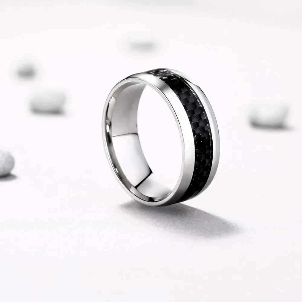 Black and Silver Titanium Steel Wedding Band for Men