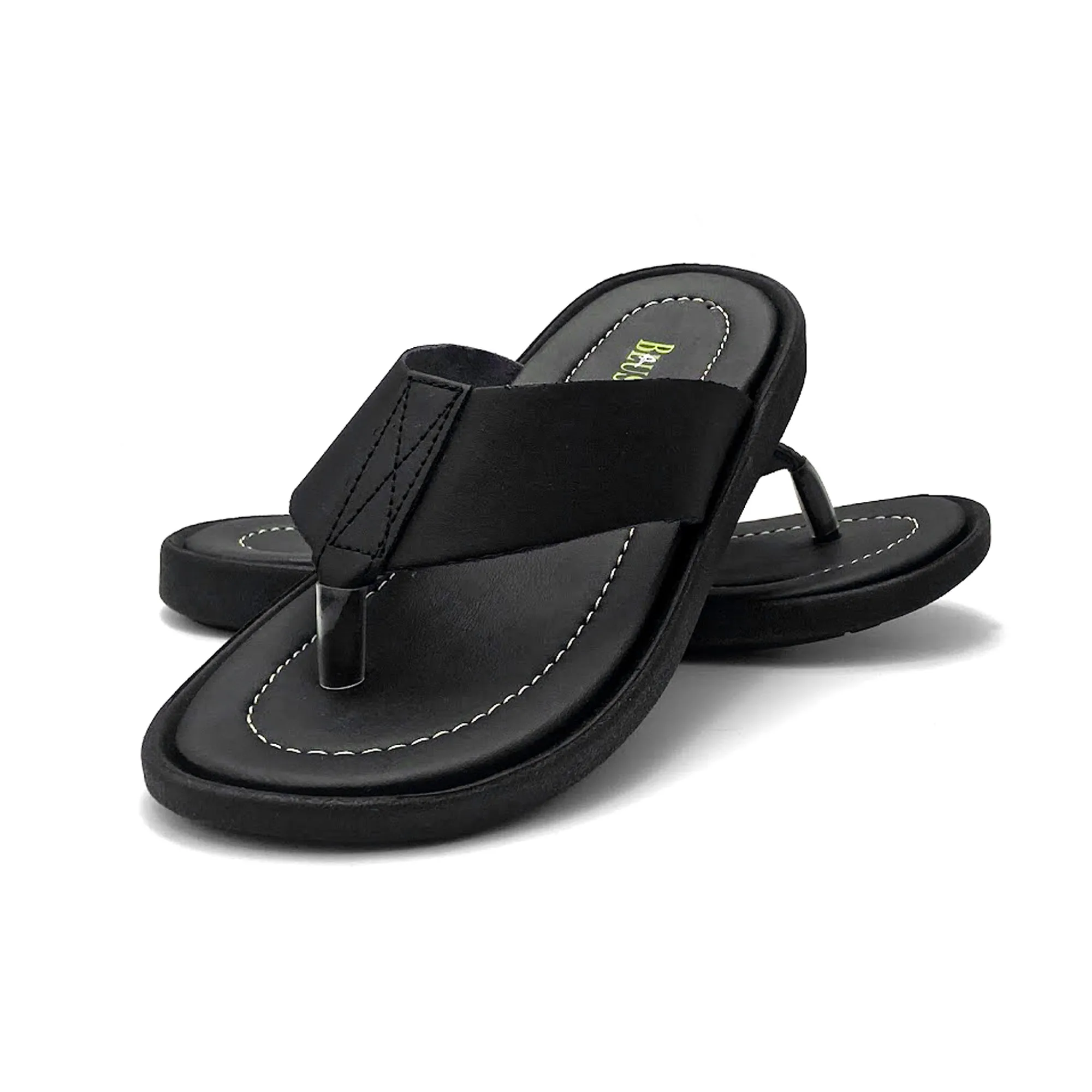 Black Cross Leather Slippers