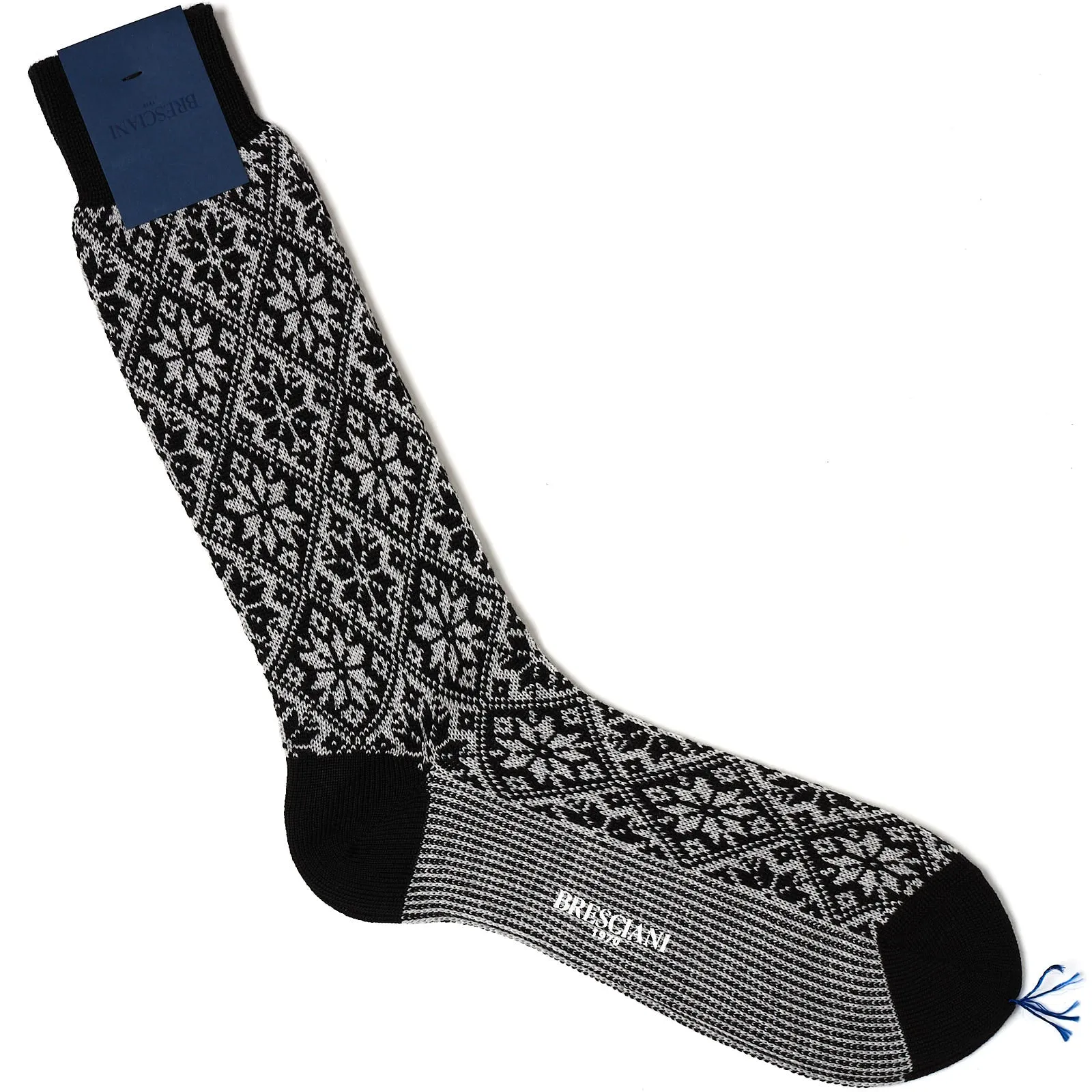 BRESCIANI Wool Geometry Micro-Design Mid Calf Length Socks US M-L