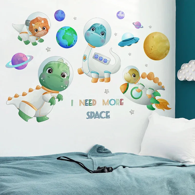 Cartoon Astronaut Dinosaur 3D Wall Stickers