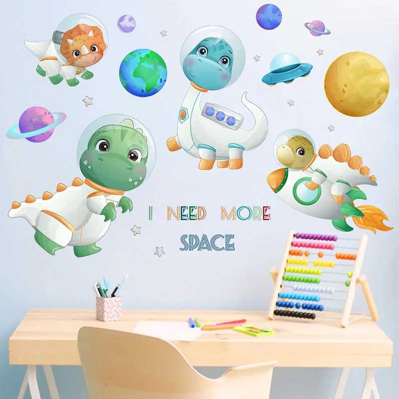 Cartoon Astronaut Dinosaur 3D Wall Stickers