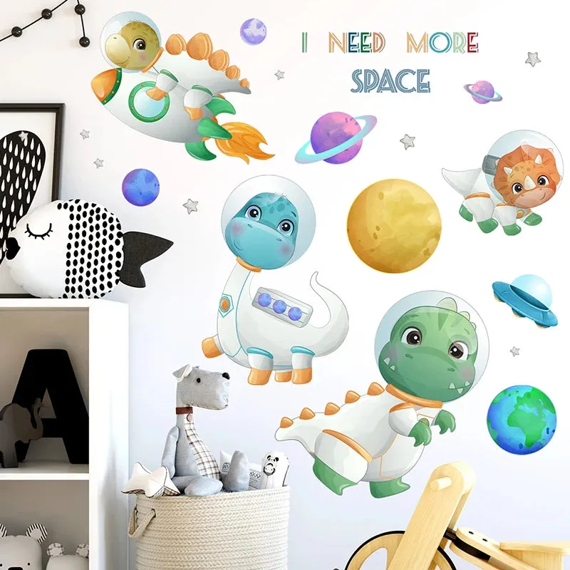 Cartoon Astronaut Dinosaur 3D Wall Stickers