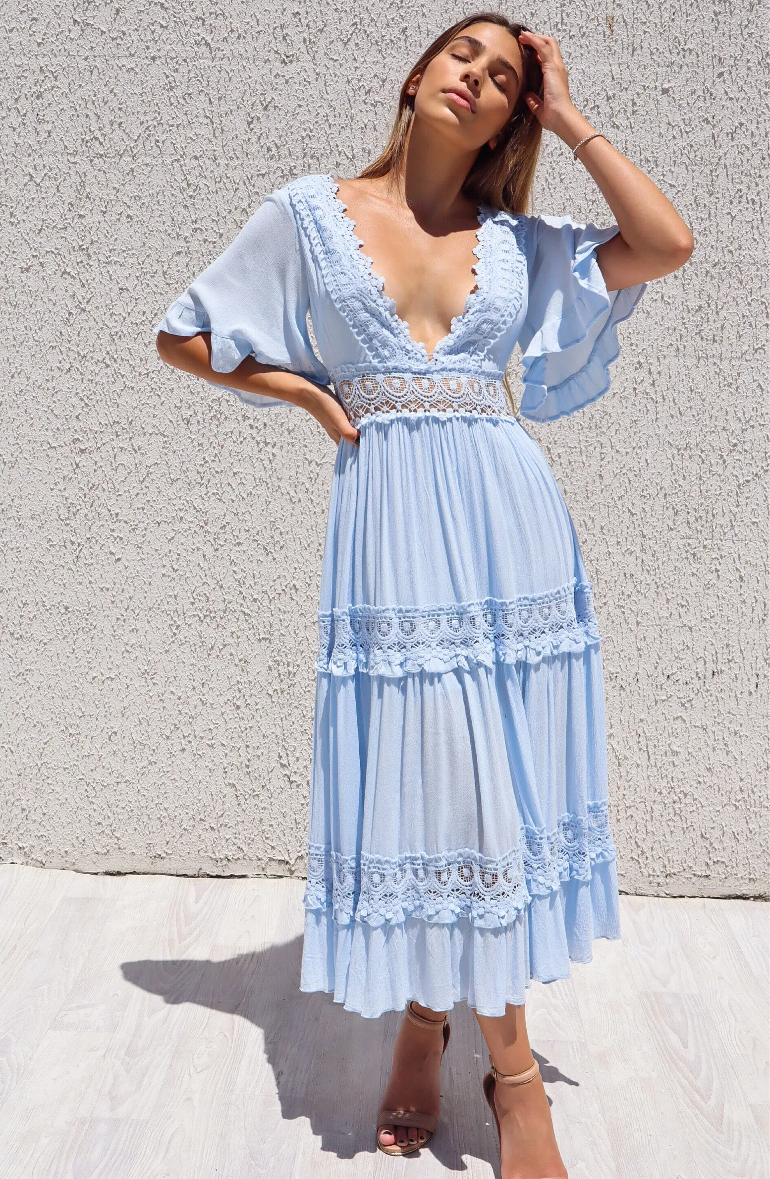 Charlotte Boho Maxi Dress - Baby Blue