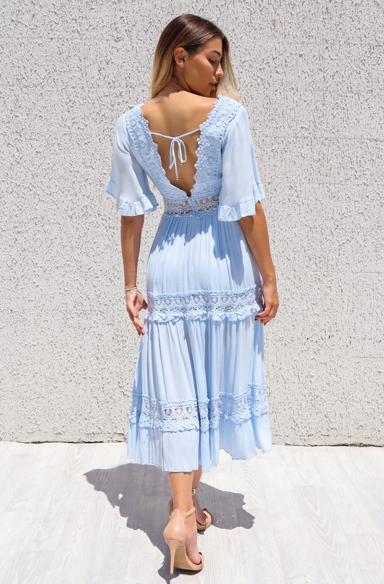 Charlotte Boho Maxi Dress - Baby Blue