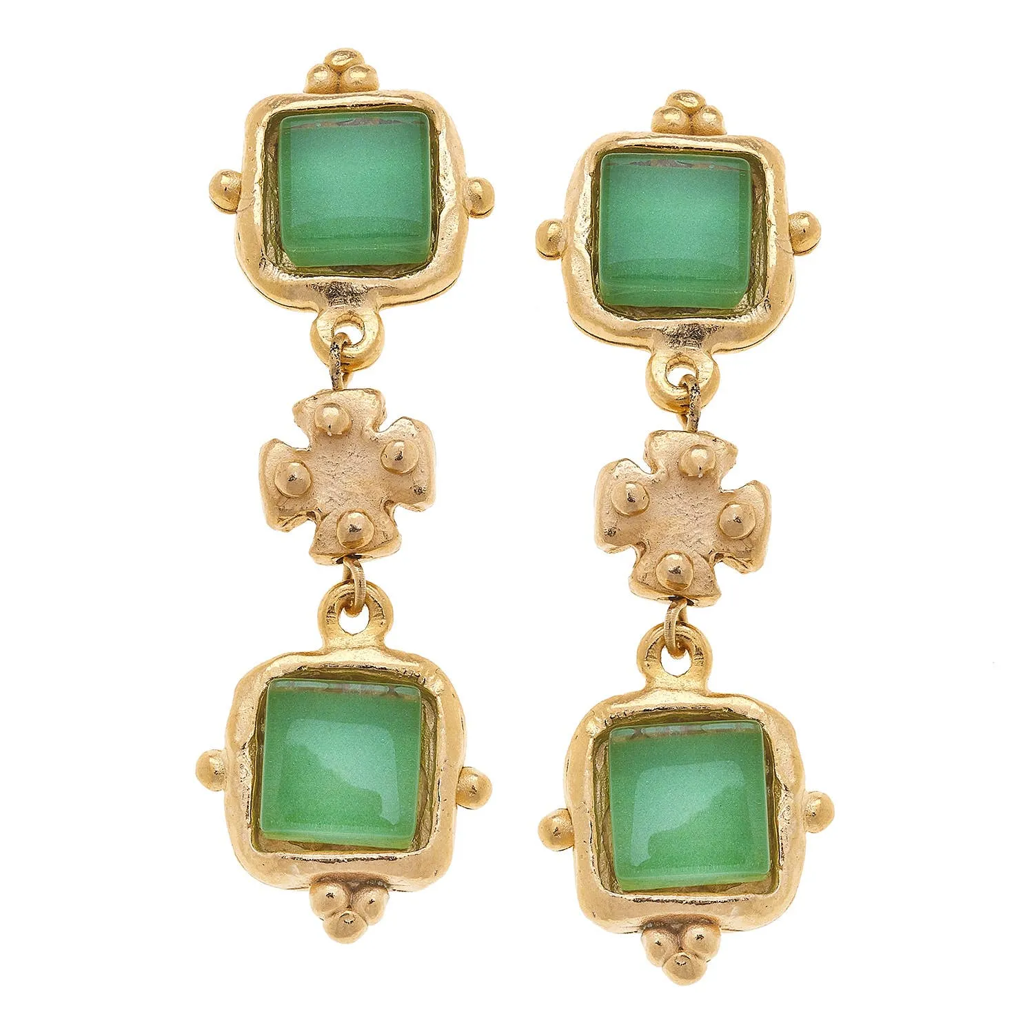 Charlotte Green French Glass Tier Earrings