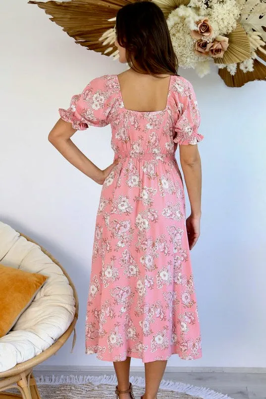 Charlotte Midi Dress - Pink Floral