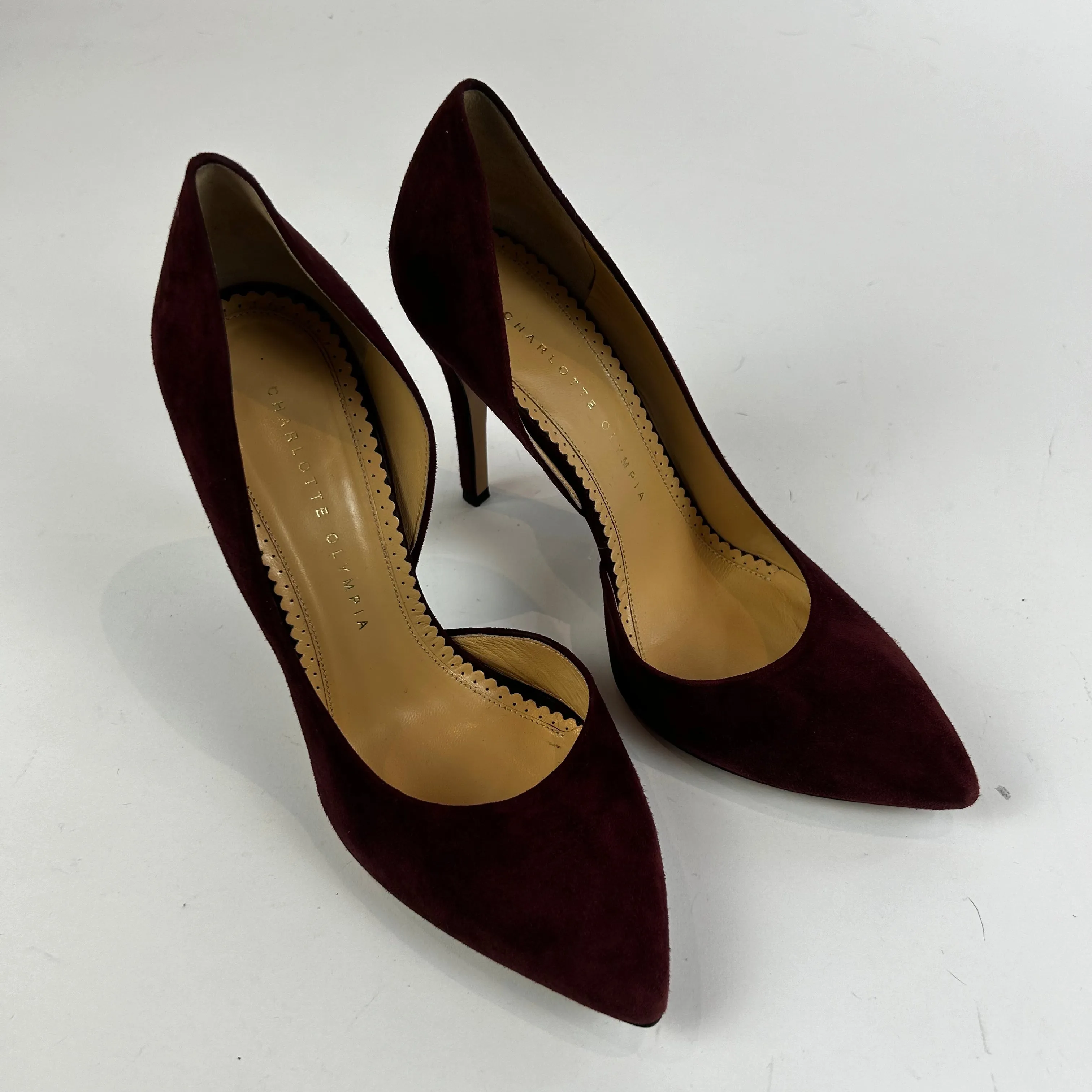 Charlotte Olympia Plum Suede 100 D'Orsay Heels 39