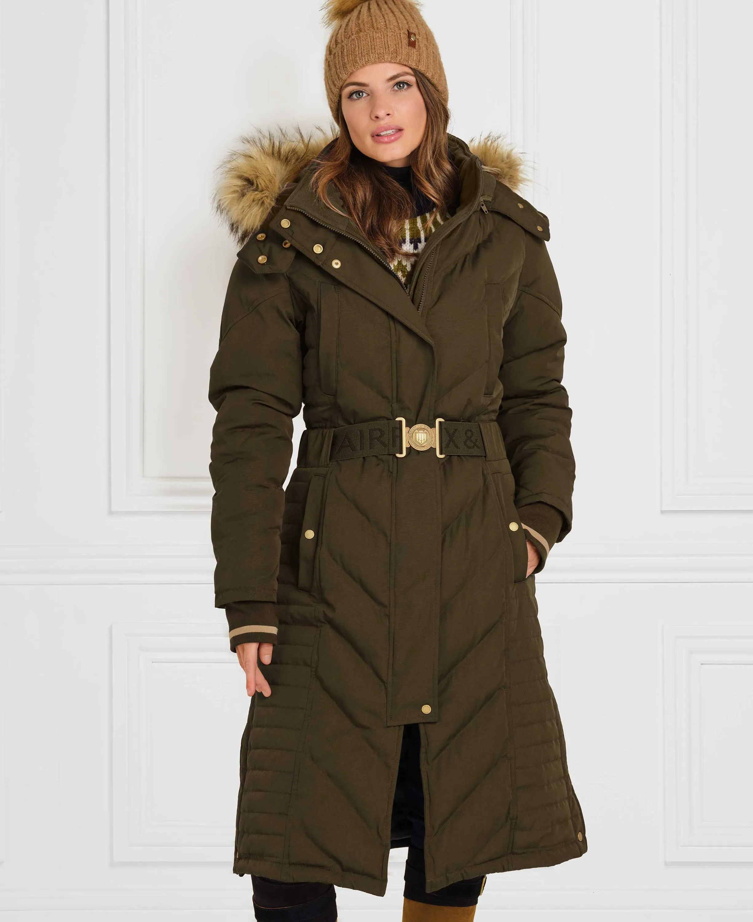 Charlotte Padded Longline Coat - Khaki