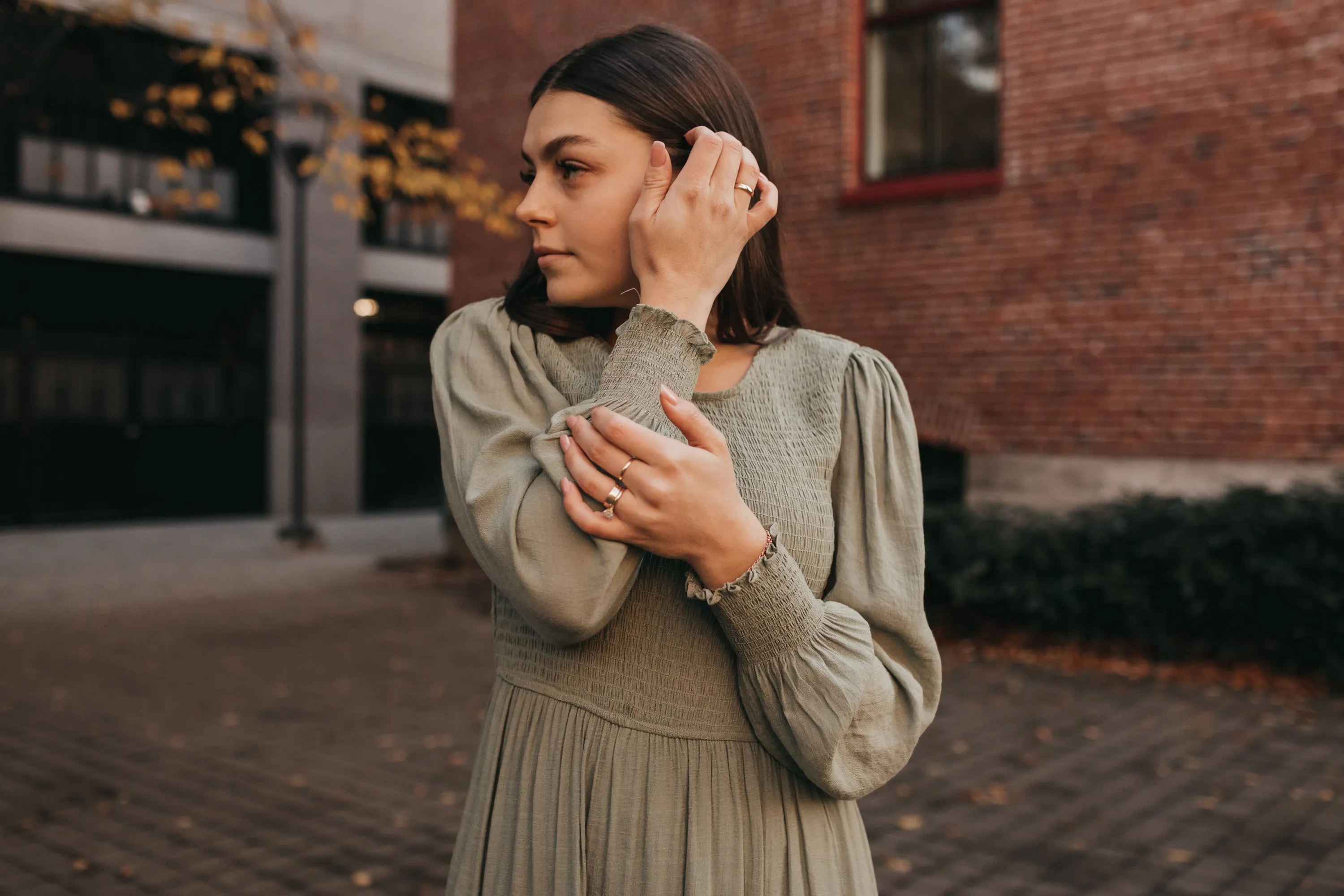 Charlotte Smocked Dress in Olive