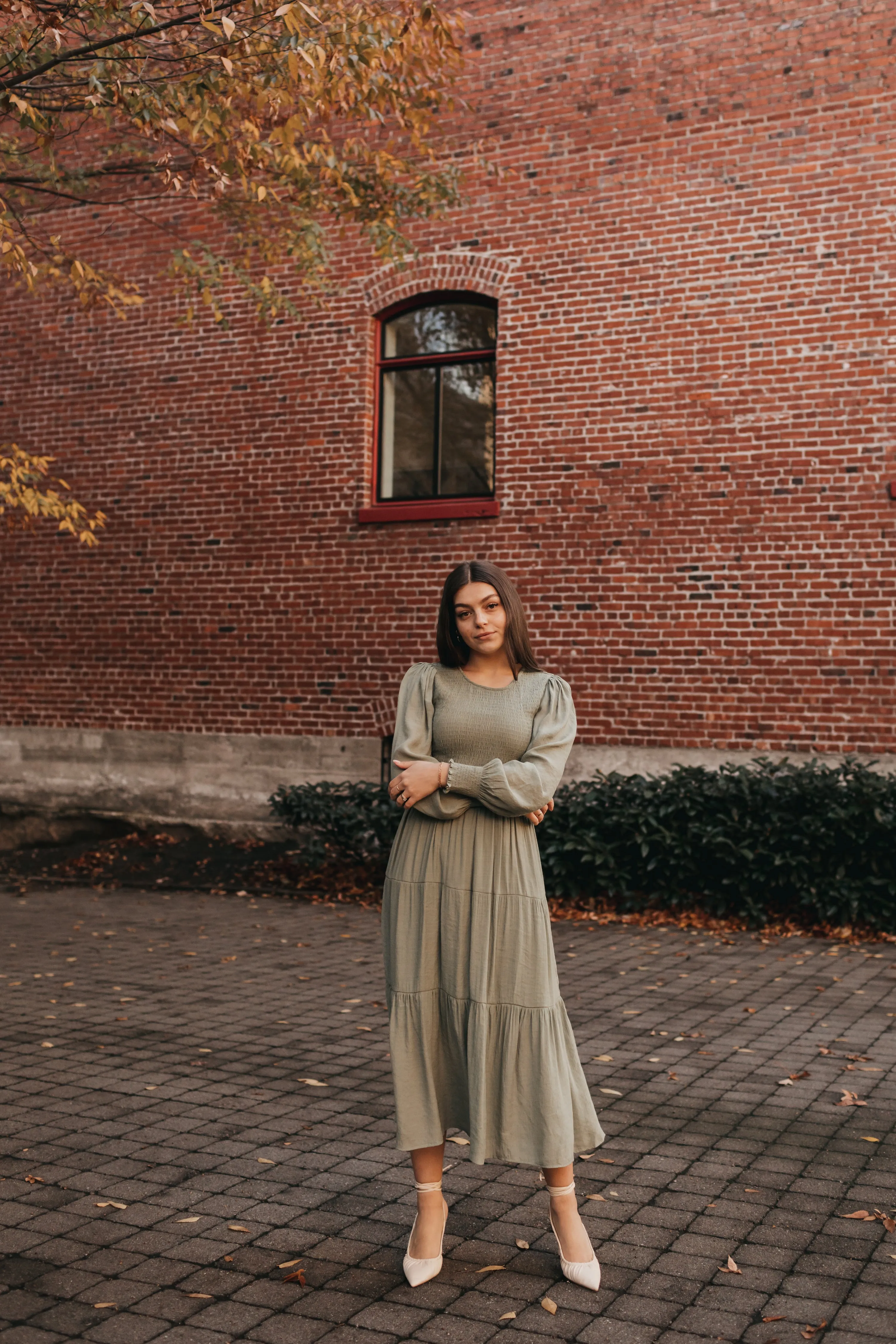 Charlotte Smocked Dress in Olive