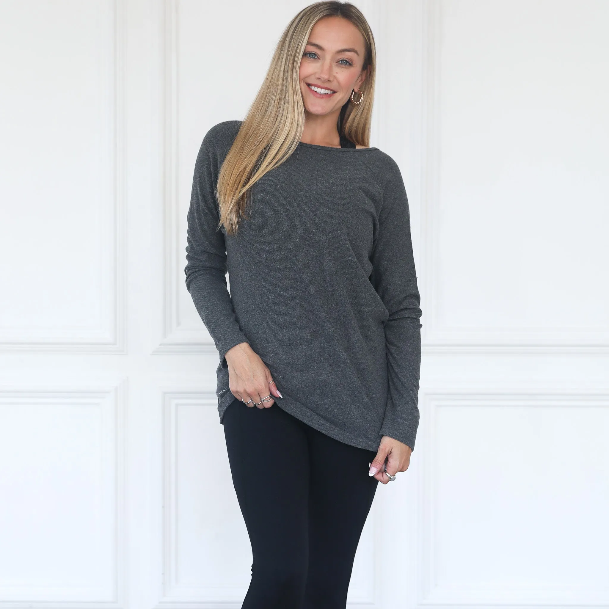 Charlotte Two-Way Nursing Wrap Sweater (Dark Grey)