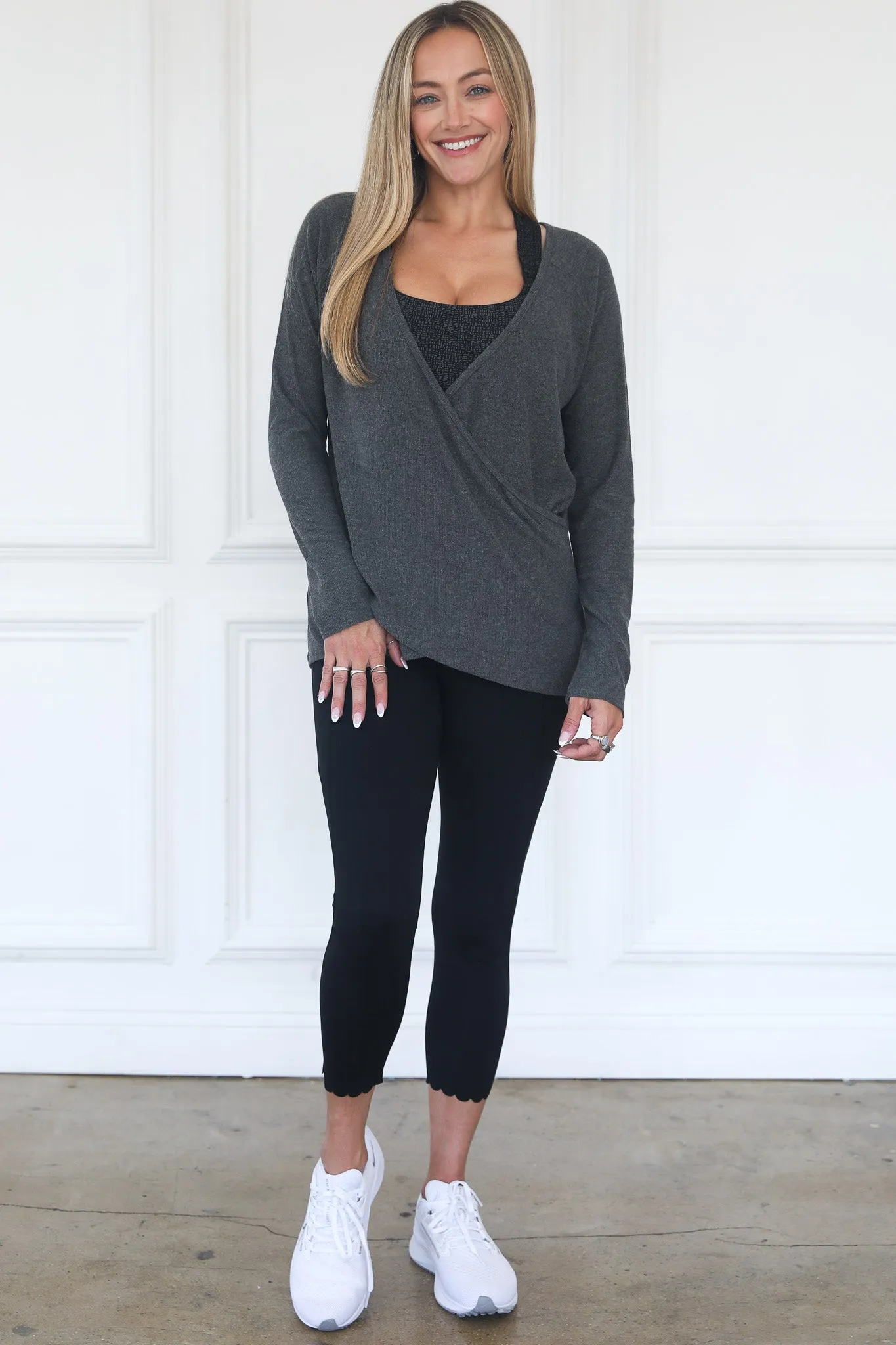 Charlotte Two-Way Nursing Wrap Sweater (Dark Grey)