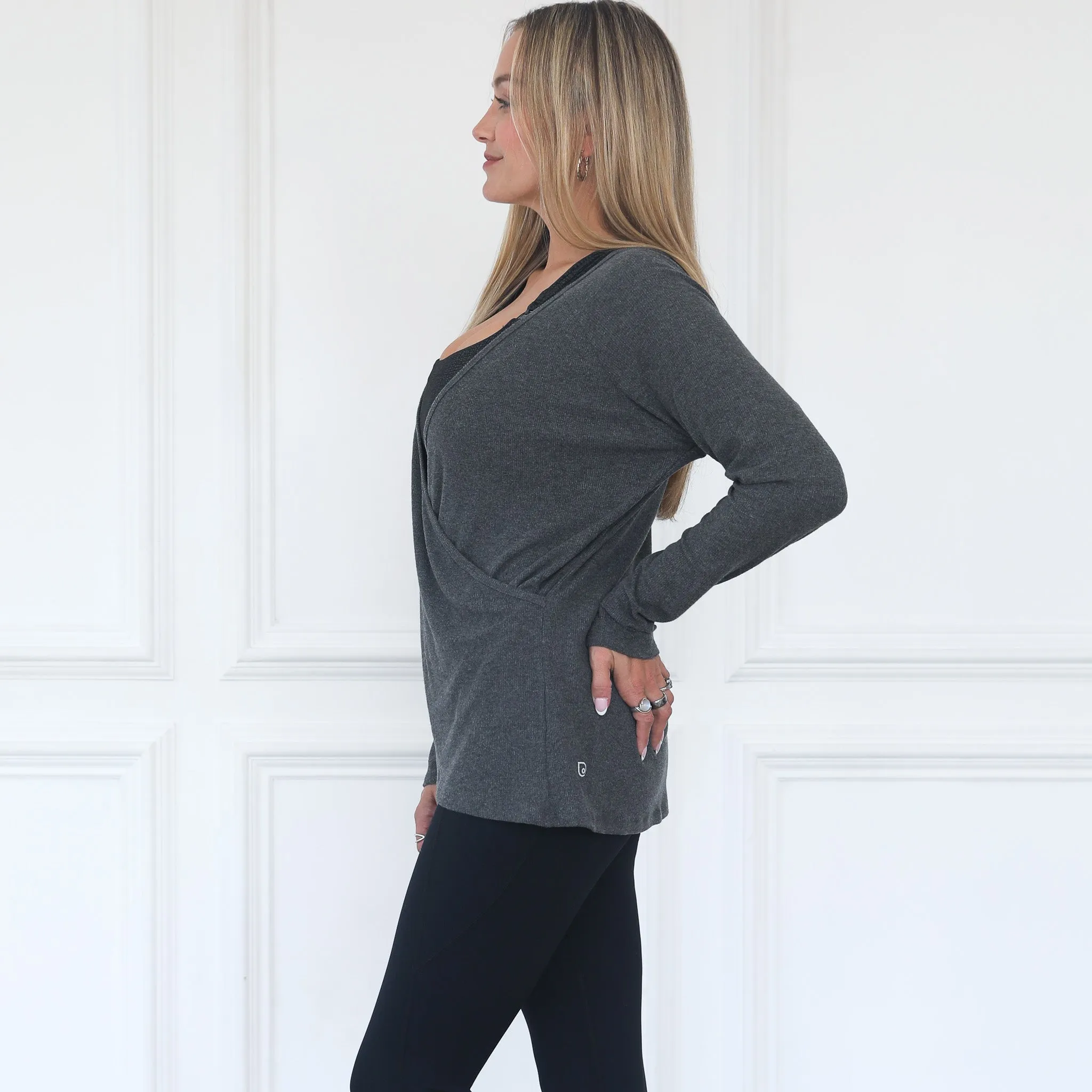 Charlotte Two-Way Nursing Wrap Sweater (Dark Grey)