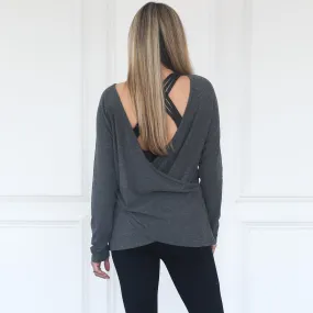 Charlotte Two-Way Nursing Wrap Sweater (Dark Grey)