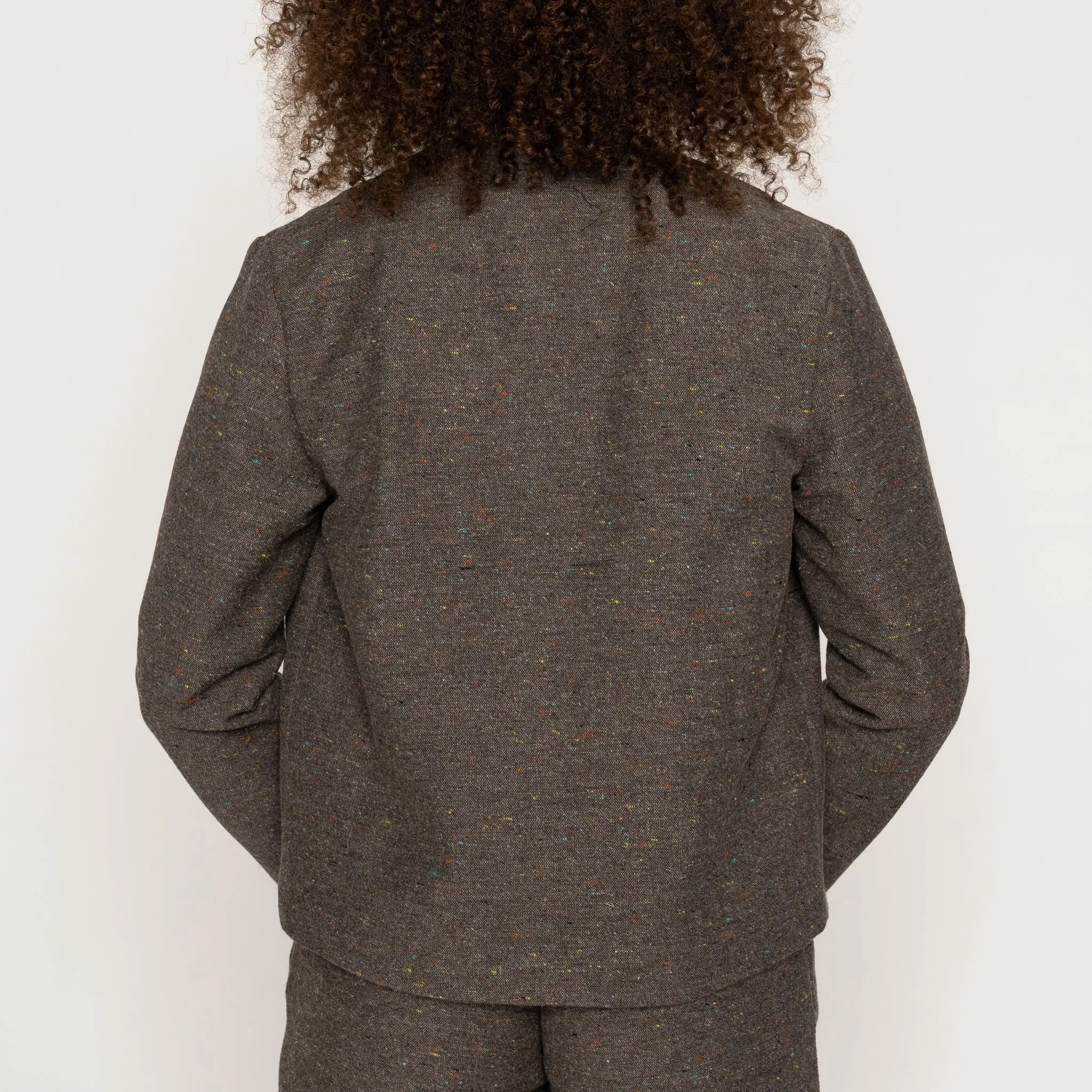 Collarless Jacket - Wool Blend Multi Nep - Brown