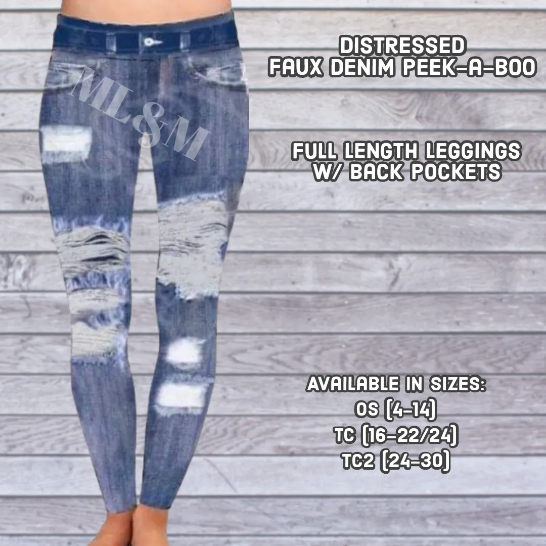 Distressed Faux Denim Peek-a-Boo Full Length