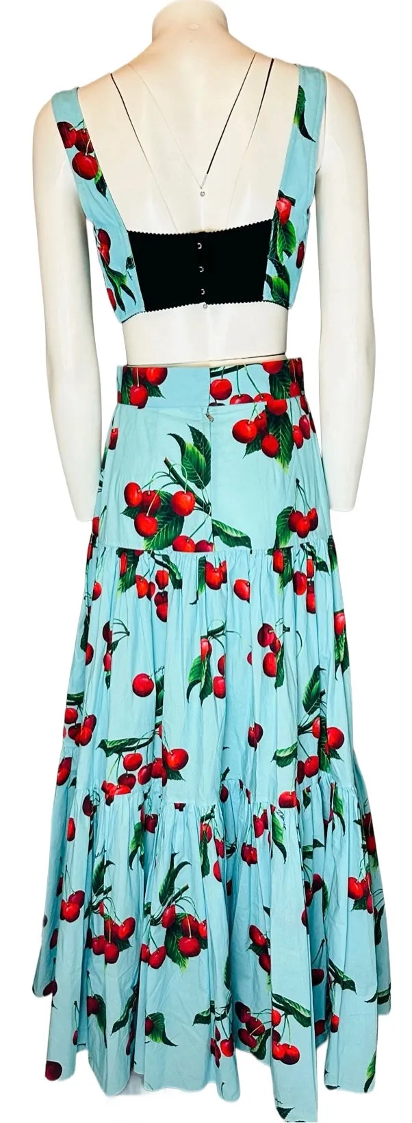 **DOLCE & GABBANA Cherry Print Brassiere and Long Skirt Set - Size 40 IT**