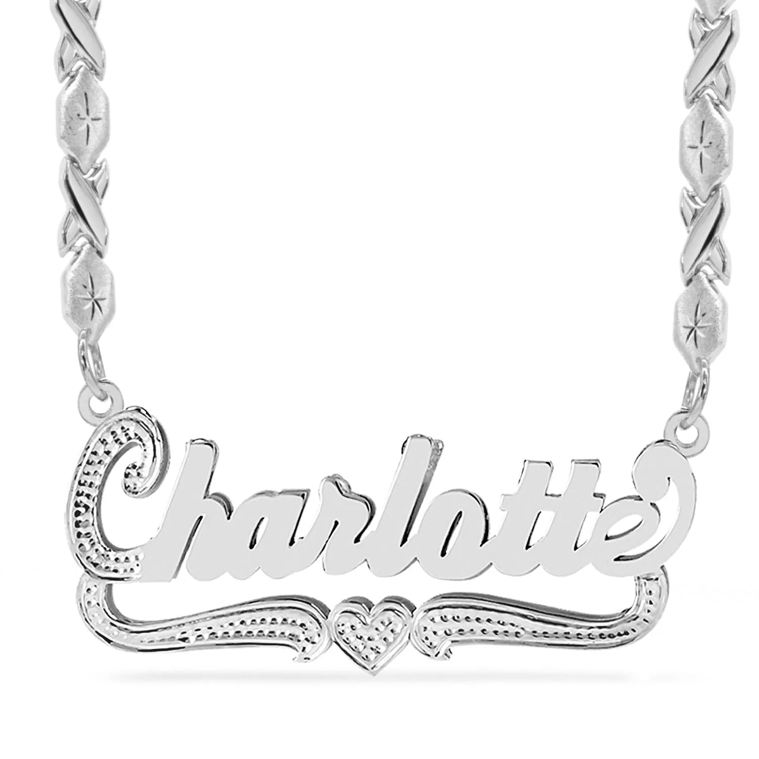 Double Script Name Plate With Beading Charlotte