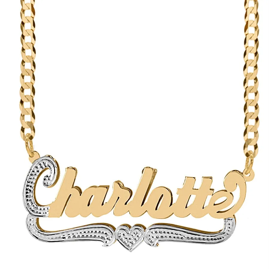 Double Script Name Plate With Beading Charlotte