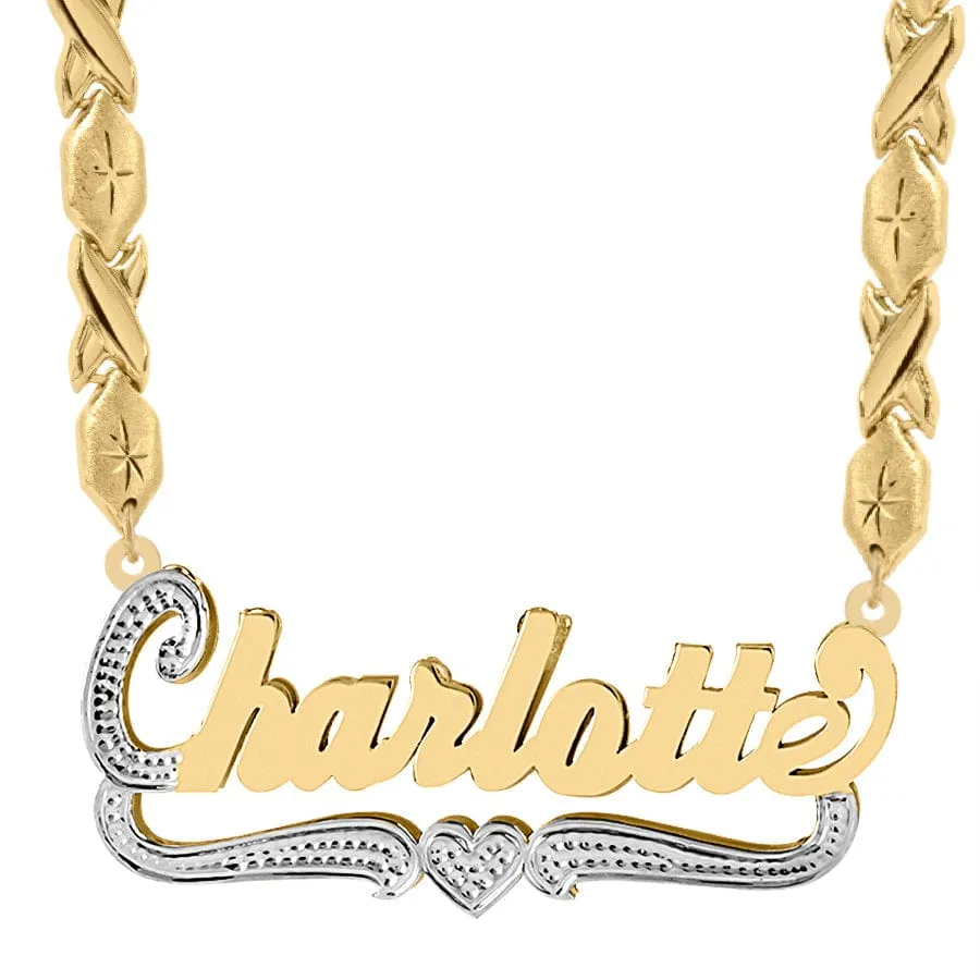 Double Script Name Plate With Beading Charlotte