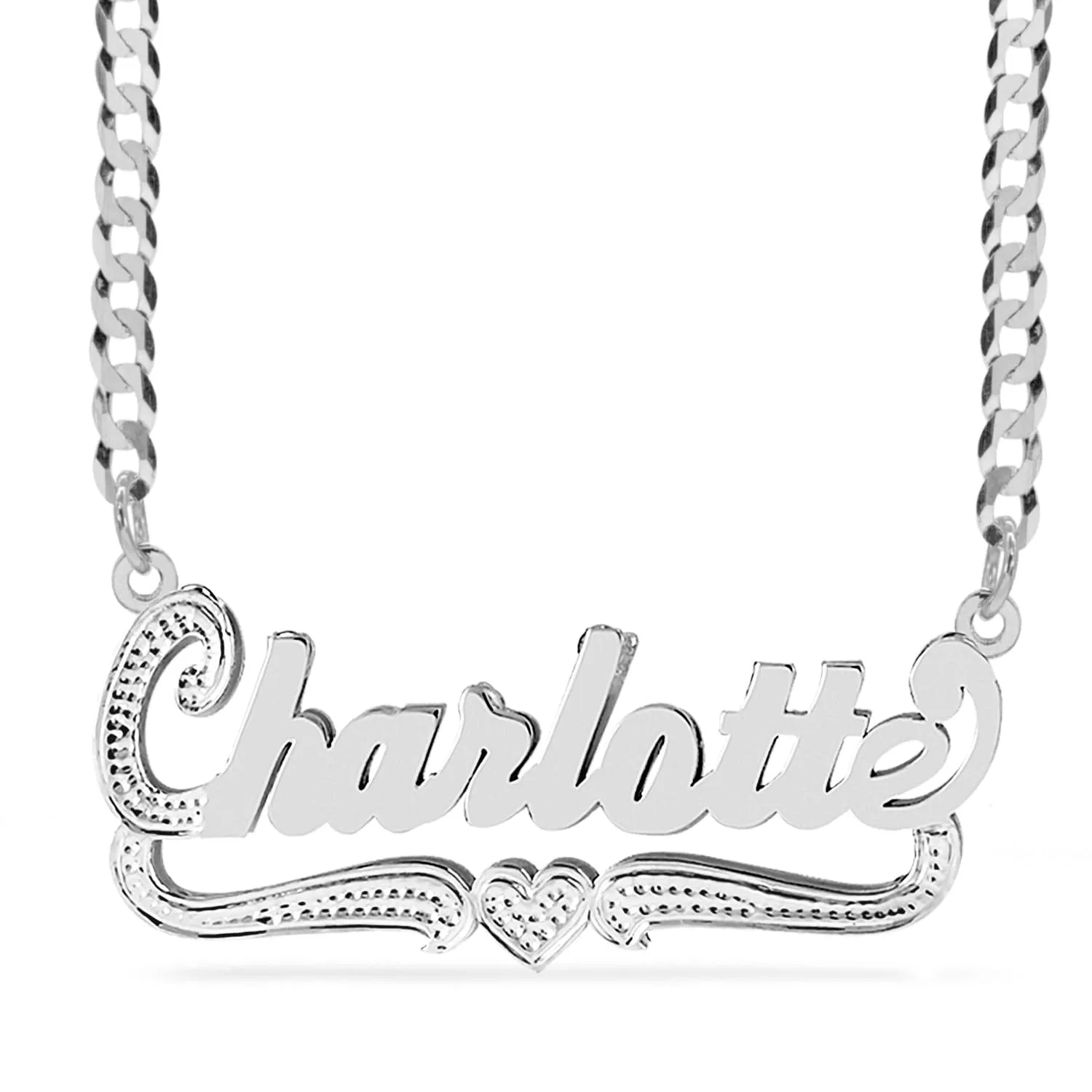 Double Script Name Plate With Beading Charlotte