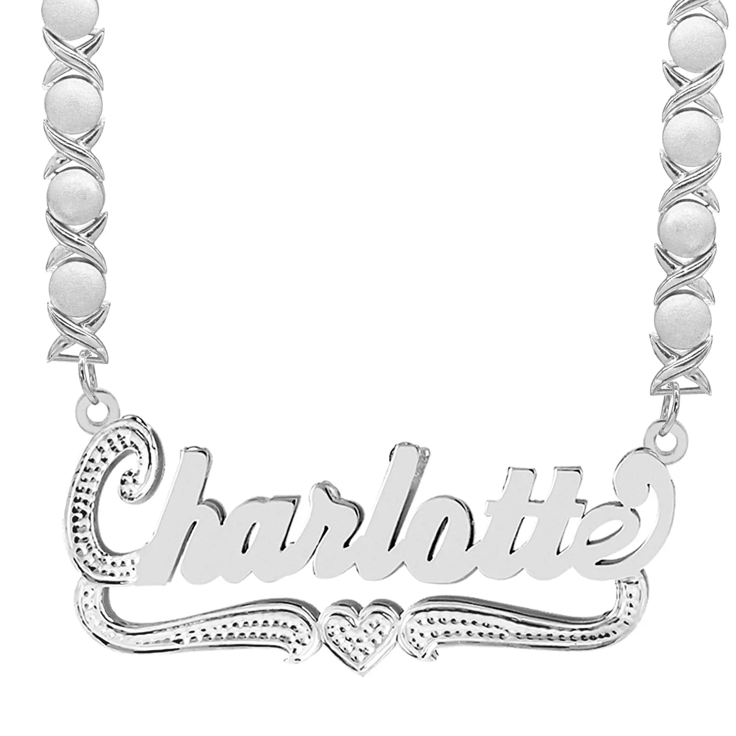 Double Script Name Plate With Beading Charlotte