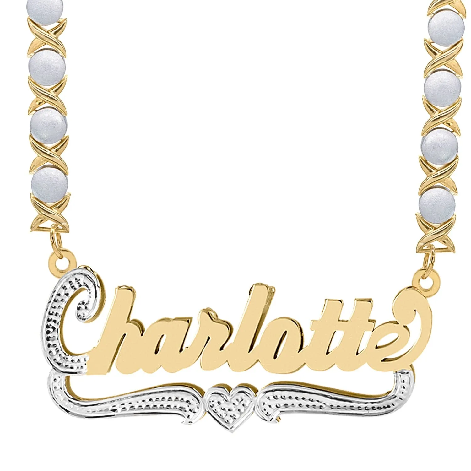 Double Script Name Plate With Beading Charlotte