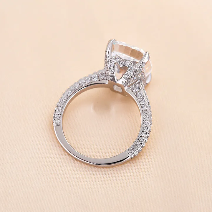 Elongated Cushion Cut Engagement Ring In Sterling Silver