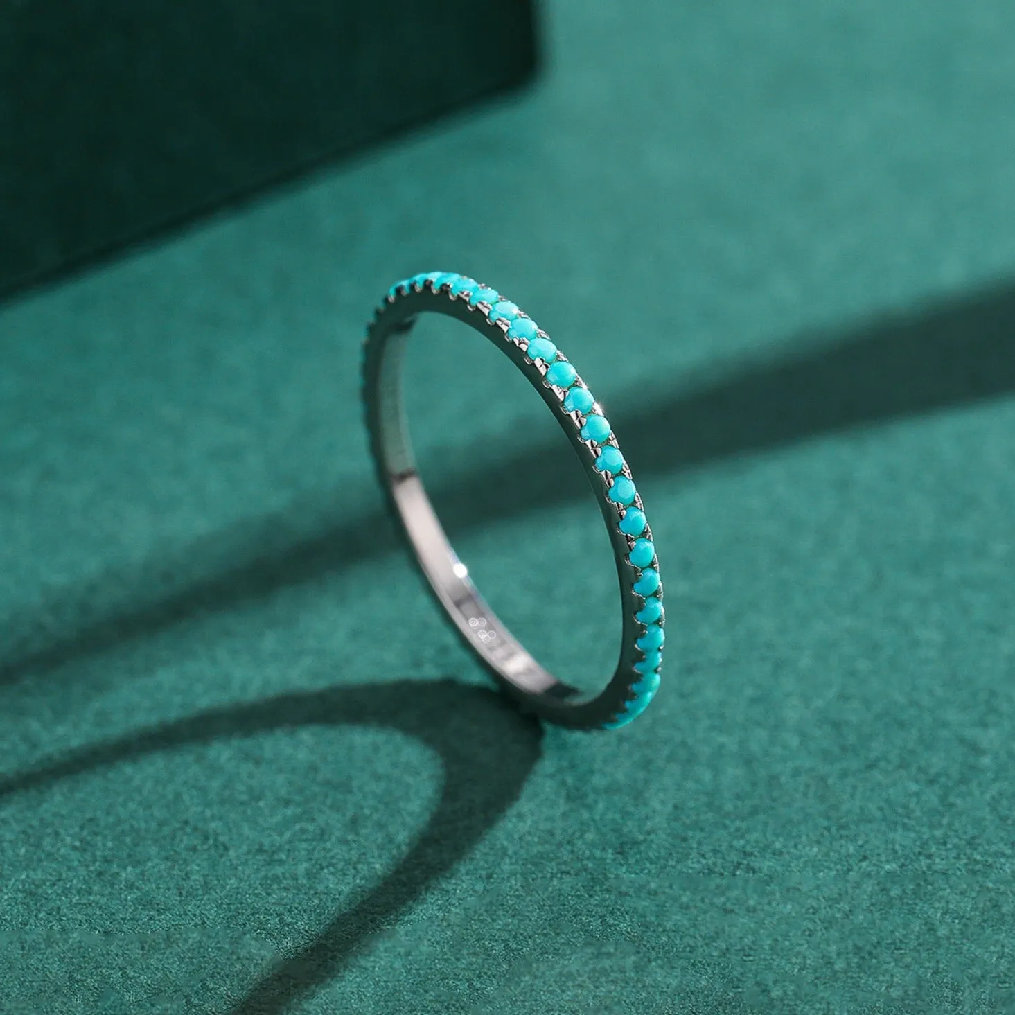 Eternity Turquoise Ring Stackable Wedding Band in Sterling Silver