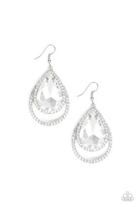 Famous White Rhinestone Earrings - Paparazzi Accessories