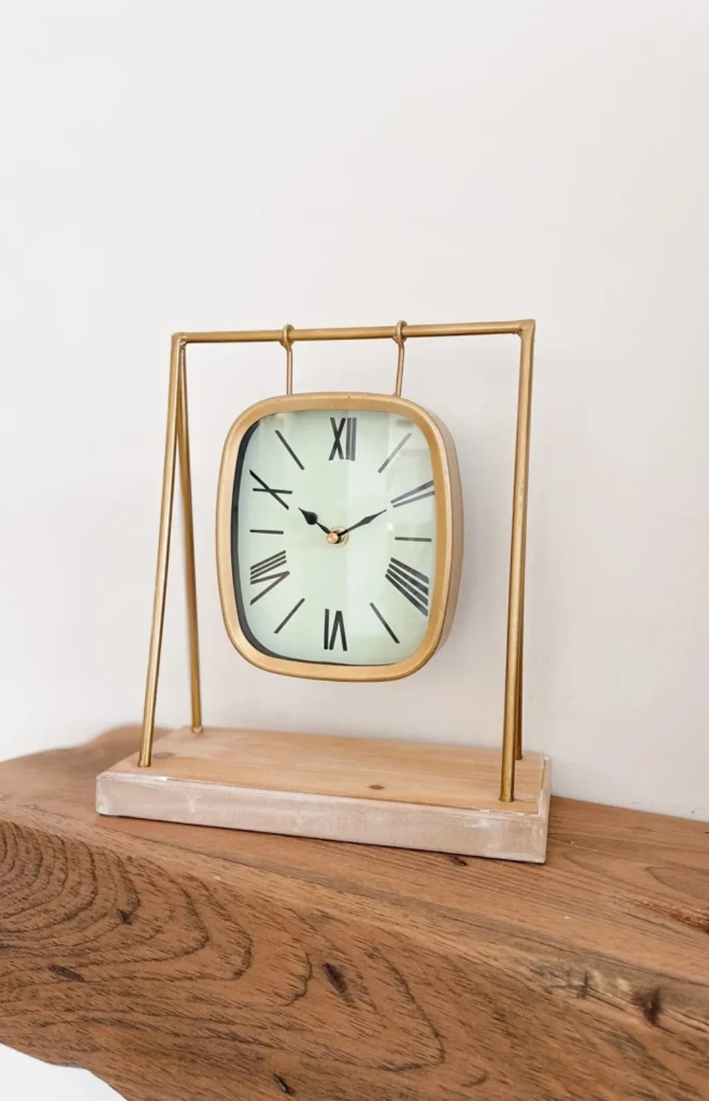 Gold Pendulum Clock w/ Wood Base