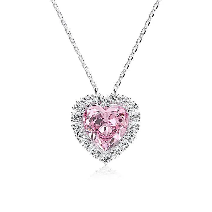 Halo Heart Cut Pink Pendant Necklace