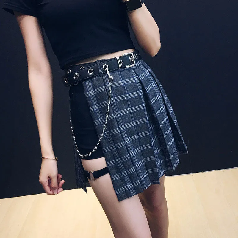 HIGH WAIST IRREGULAR PLAID SKIRT BY61074