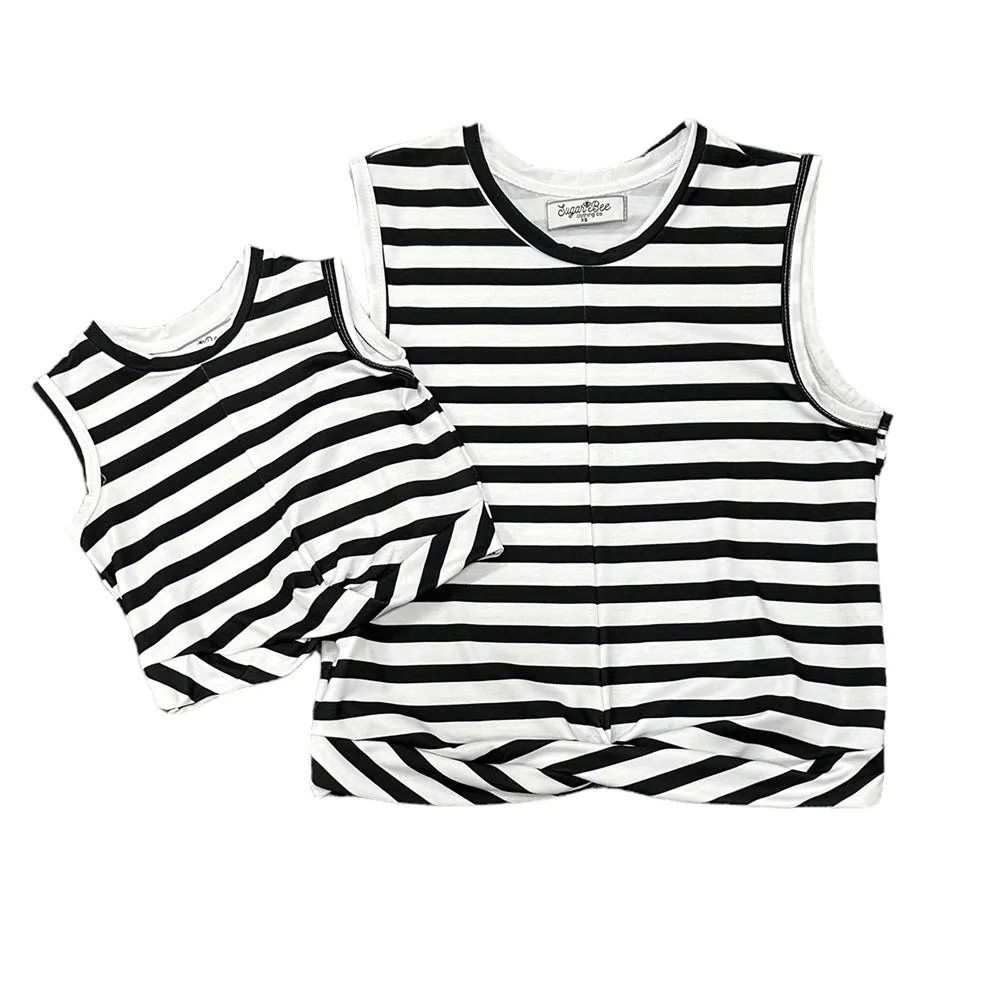 Knit Crop Knot Tank - Black Stripe