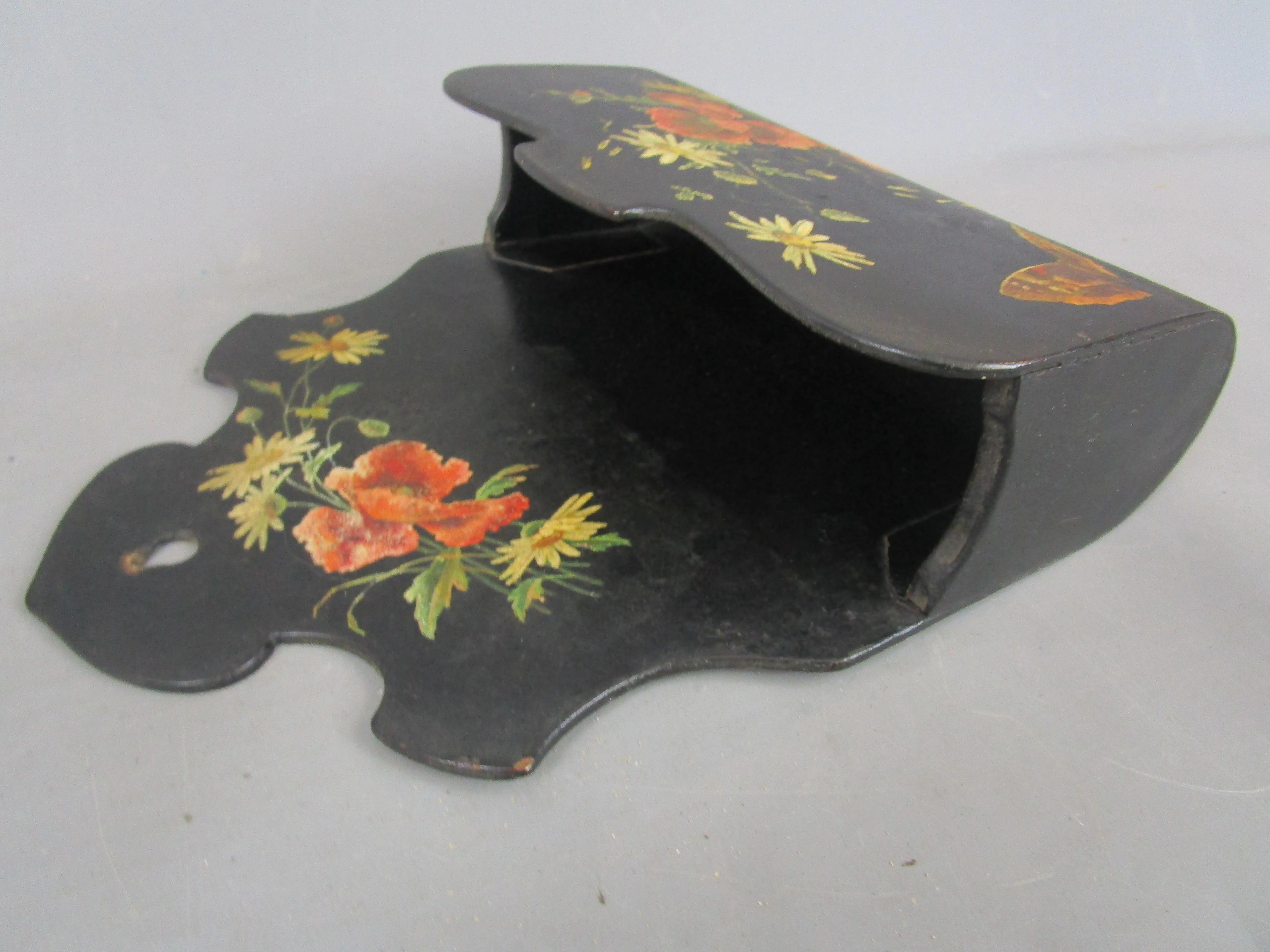 Lacquered Papier Mache Wall Hanging Letter Rack Antique Victorian c1890