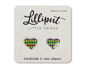 Mardi Gras Patterned Heart Earrings