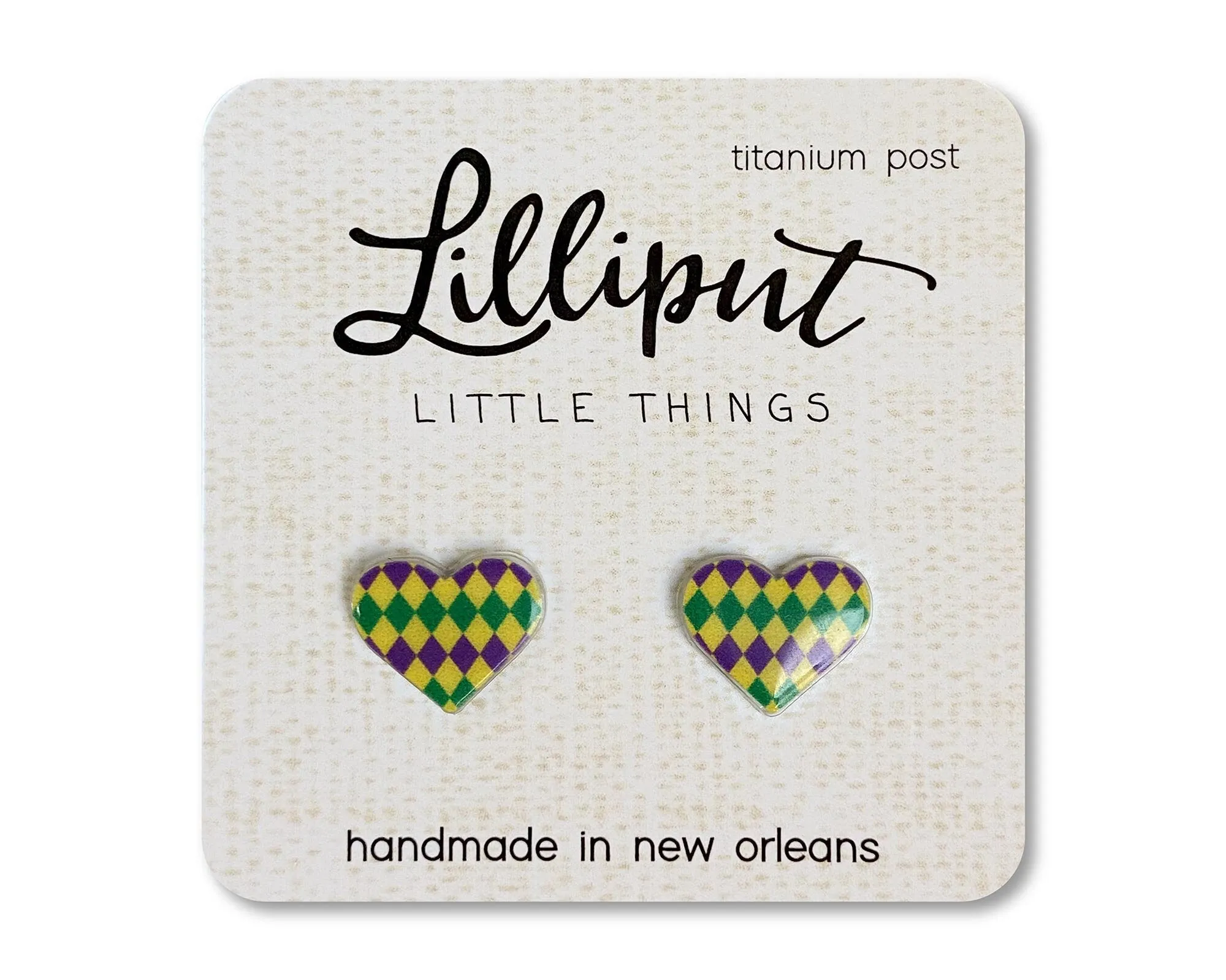 Mardi Gras Patterned Heart Earrings