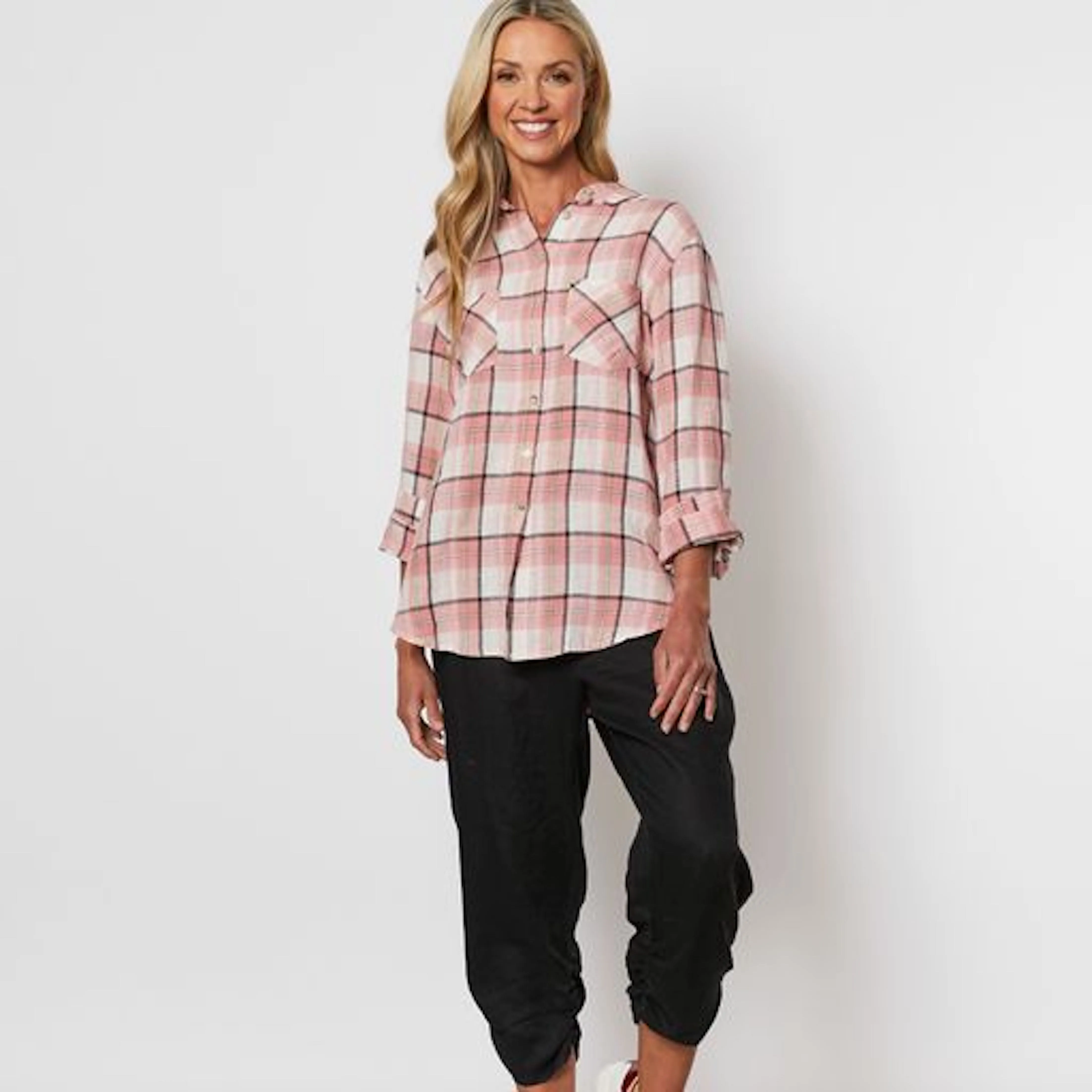 Melon Linen Check Shirt - Pink