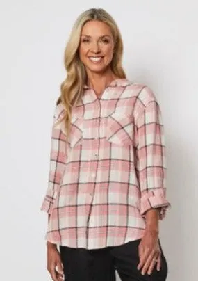 Melon Linen Check Shirt - Pink