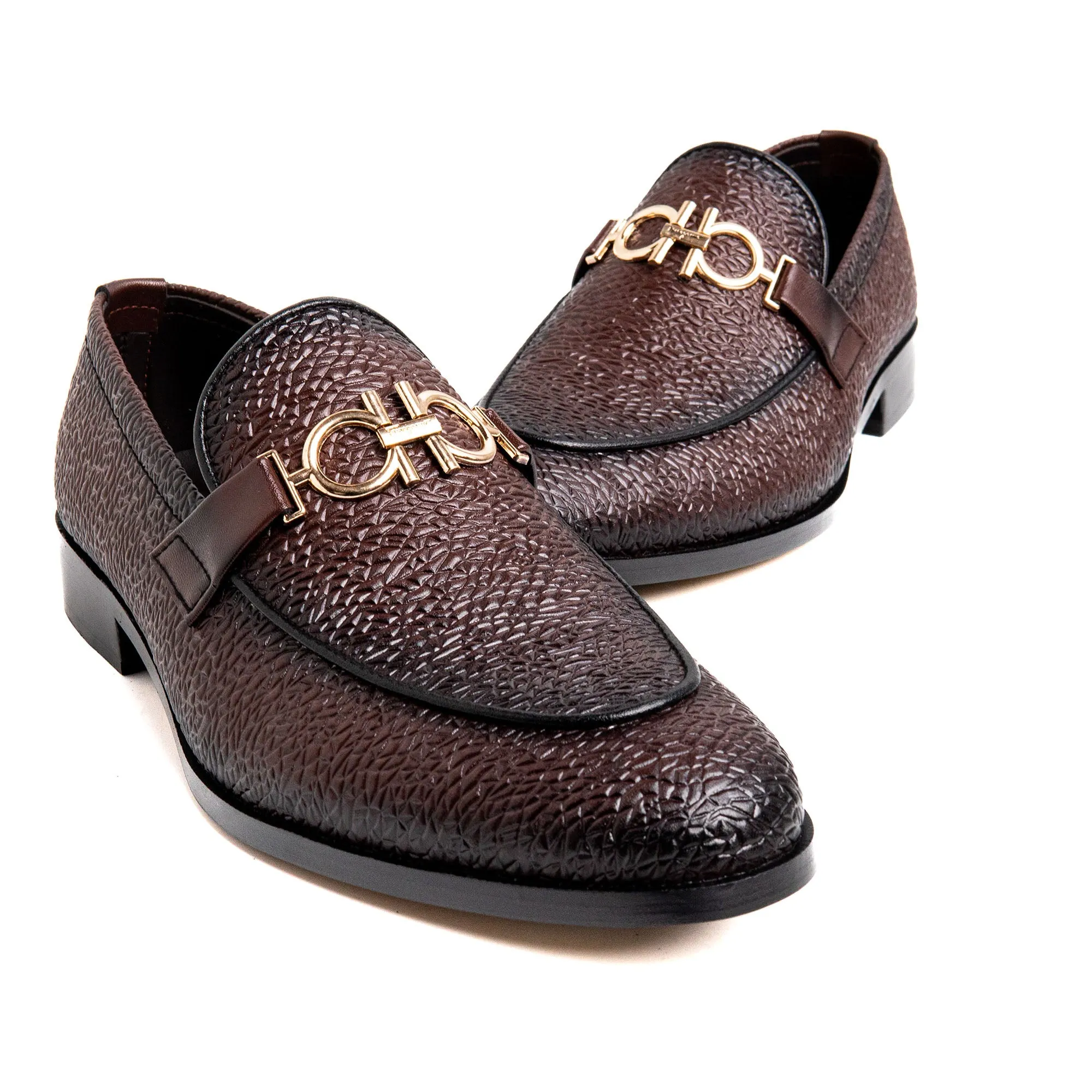 Men Brown Engraved Imported PU Leather Shoes