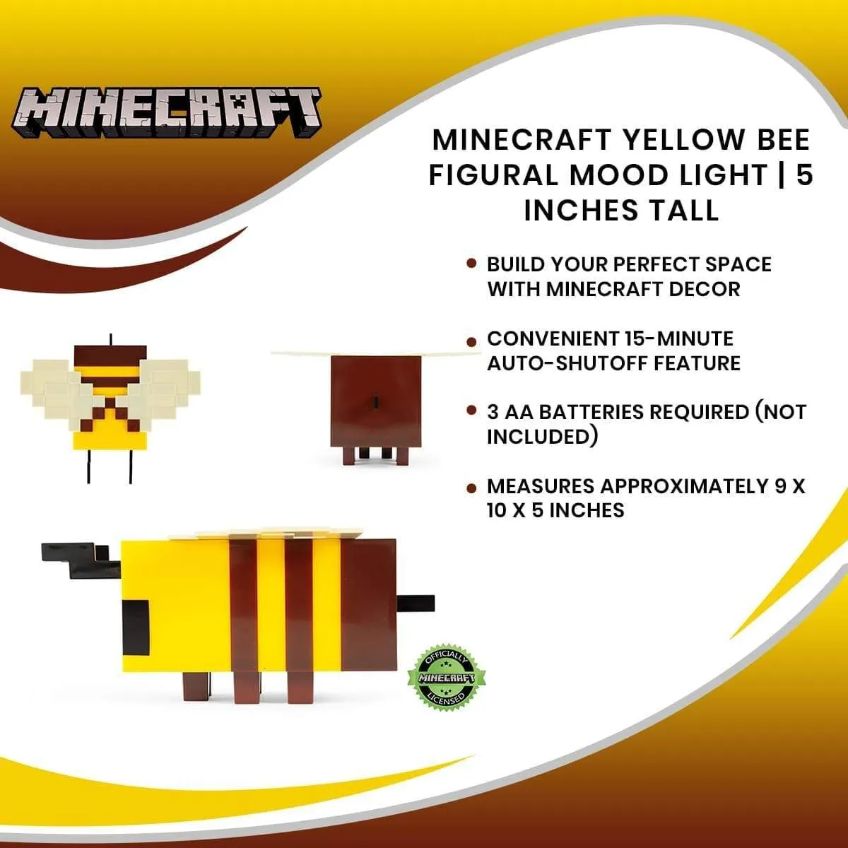 Minecraft Bee Yellow Figural Mood Light - 5 Inches Tall