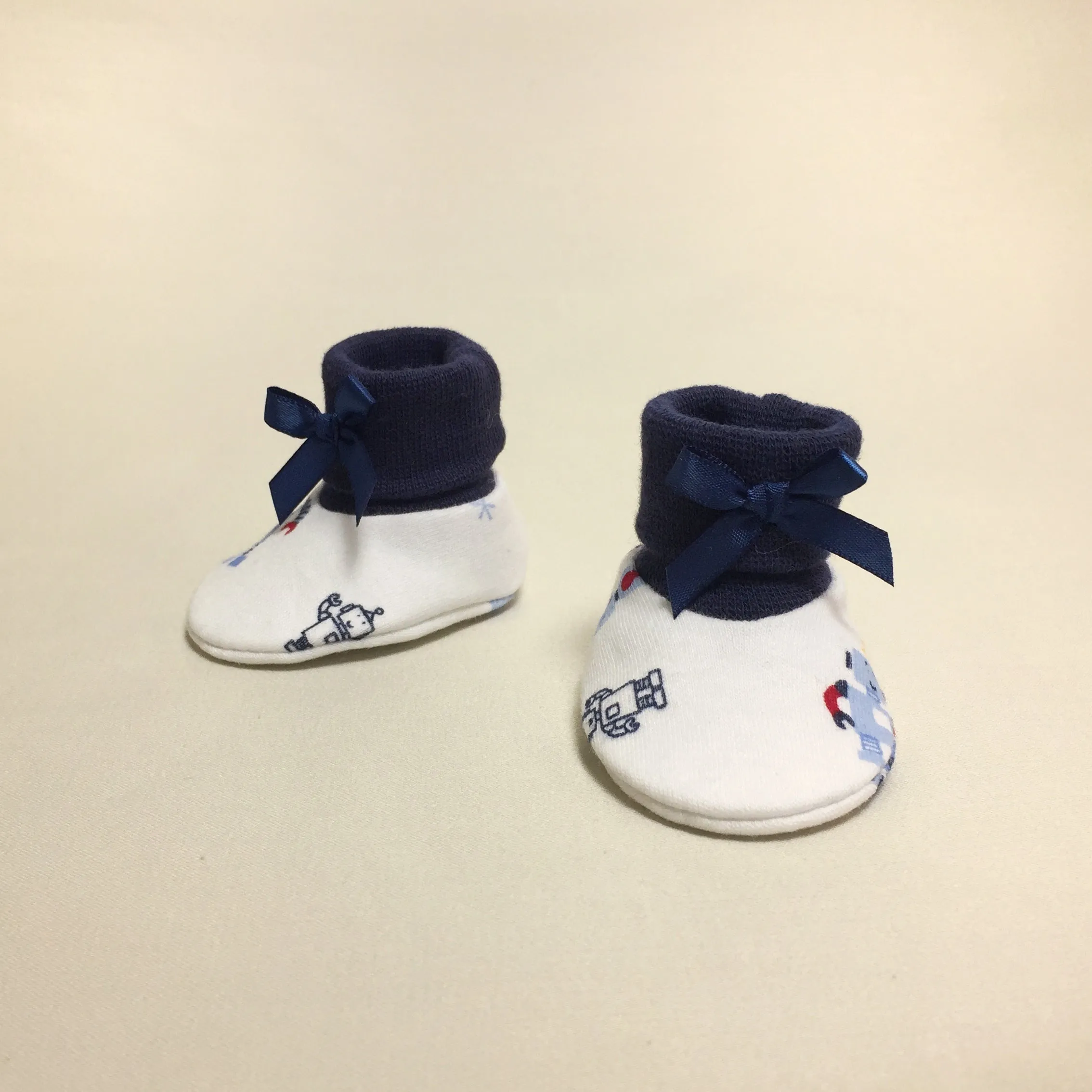 NICU Booties Robots Navy