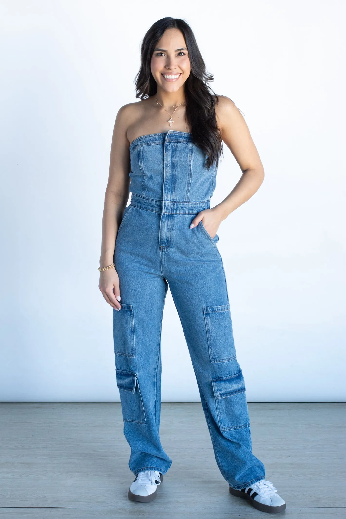 Our Go to Place Cargo Denim Jumpsuit