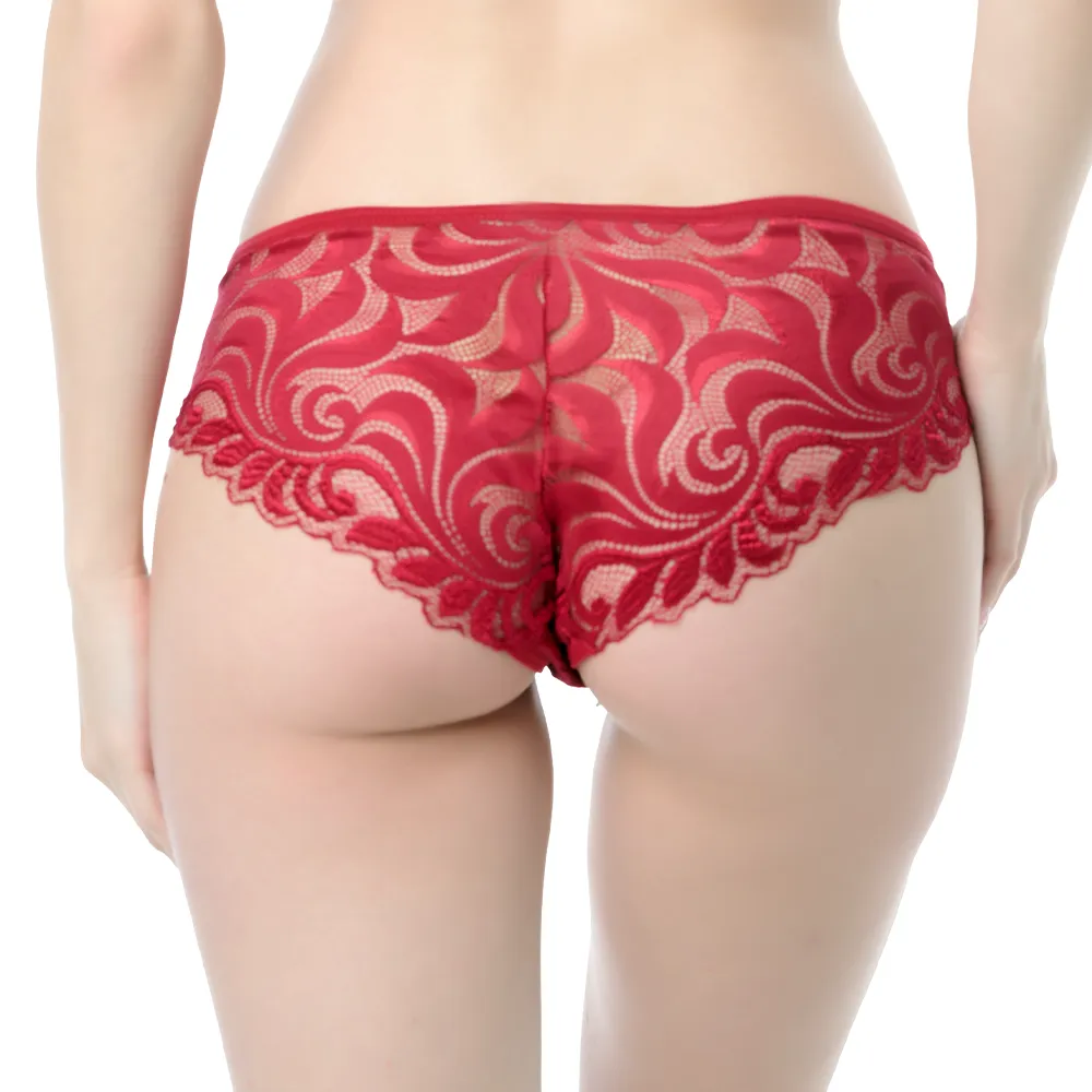 Panty coordinable de corte hipster con encaje vino 74420 Lady Carnival