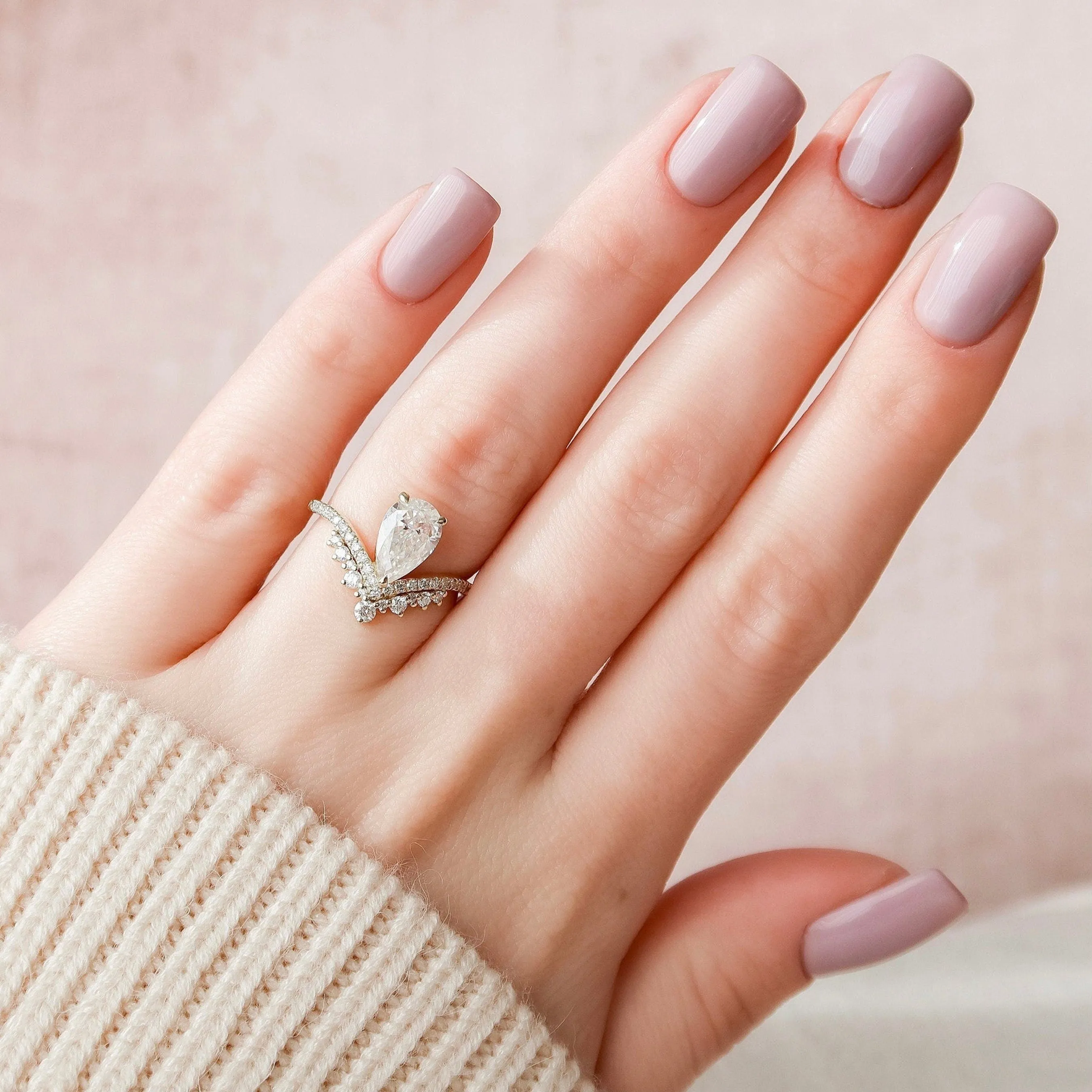 Pear Cut Teardrop Chevron Ring Engagement Ring in Sterling Silver